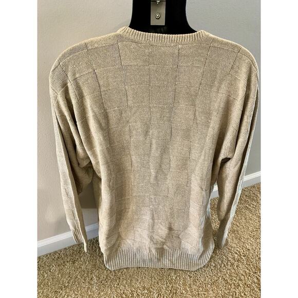 Clan Douglas Linen Silk Sweater XLL 2XL Cable Knit Scotland Taupe Gold Men EUC - Picture 2 of 9